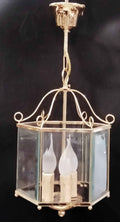 Lámpara farol de bronce dorado, acristalada con 4 luces eléctricas - Cositas Antiguas – La Guadaña, Anticuarios Online en Jerez , vender antigüedades, muebles antiguos