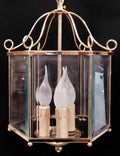 Lámpara farol de bronce dorado, acristalada con 4 luces eléctricas - Cositas Antiguas – La Guadaña, Anticuarios Online en Jerez , vender antigüedades, muebles antiguos