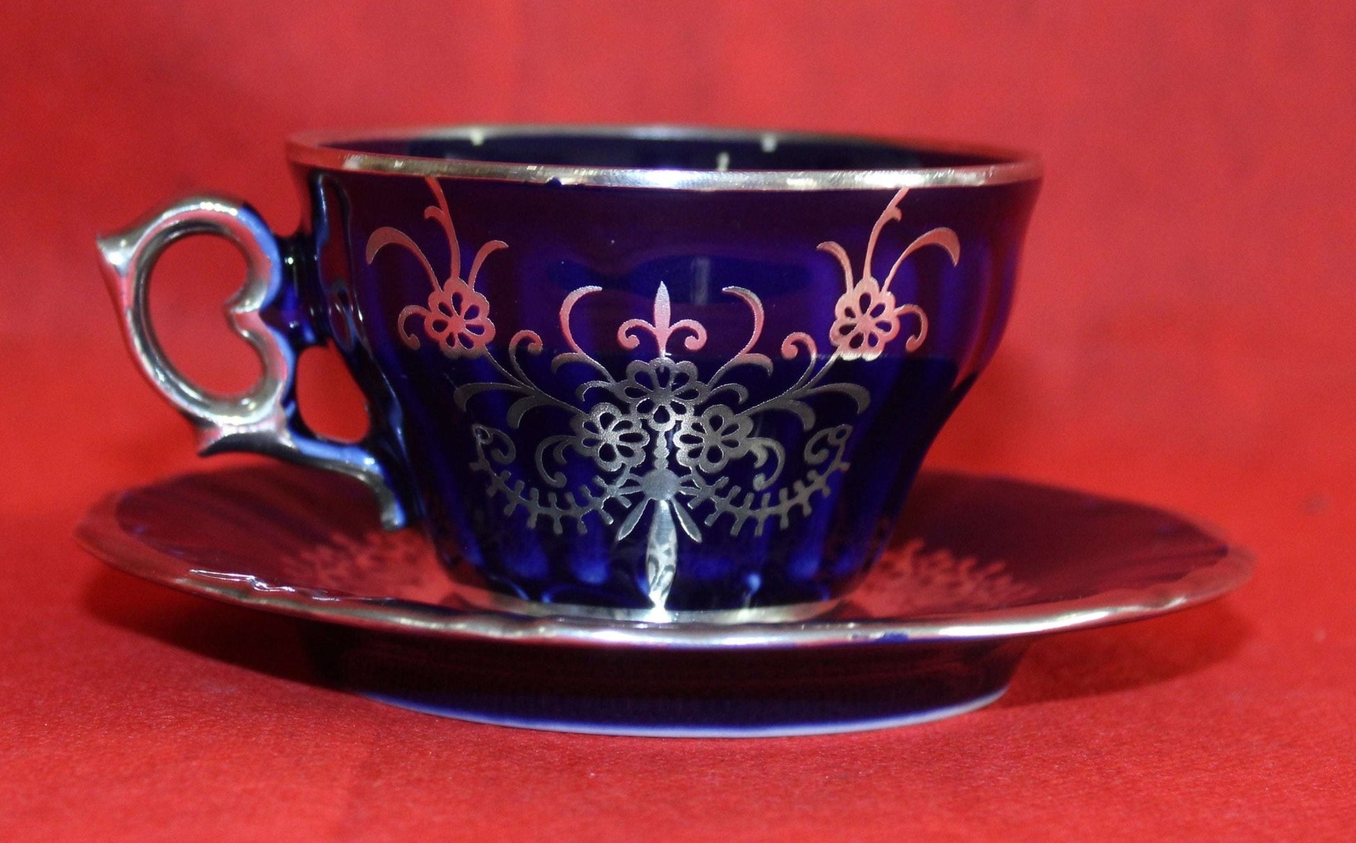 Juego de Café Azul Cobalto con Hilo de Plata - Elegancia - Cositas Antiguas – La Guadaña, Anticuarios Online en Jerez , vender antigüedades, muebles antiguos