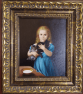 Óleo de niña con gato – Pintura de calidad - Cositas Antiguas – La Guadaña, Anticuarios Online en Jerez , vender antigüedades, muebles antiguos