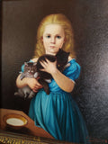 Óleo de niña con gato – Pintura de calidad - Cositas Antiguas – La Guadaña, Anticuarios Online en Jerez , vender antigüedades, muebles antiguos