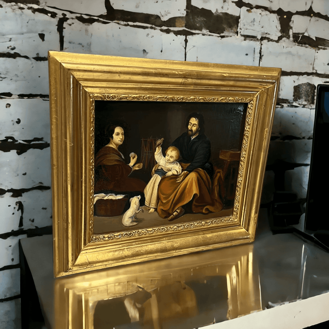 Óleo "Sagrada Familia del pajarito" – Copia de Murillo - Cositas Antiguas – La Guadaña, Anticuarios Online en Jerez , vender antigüedades, muebles antiguos