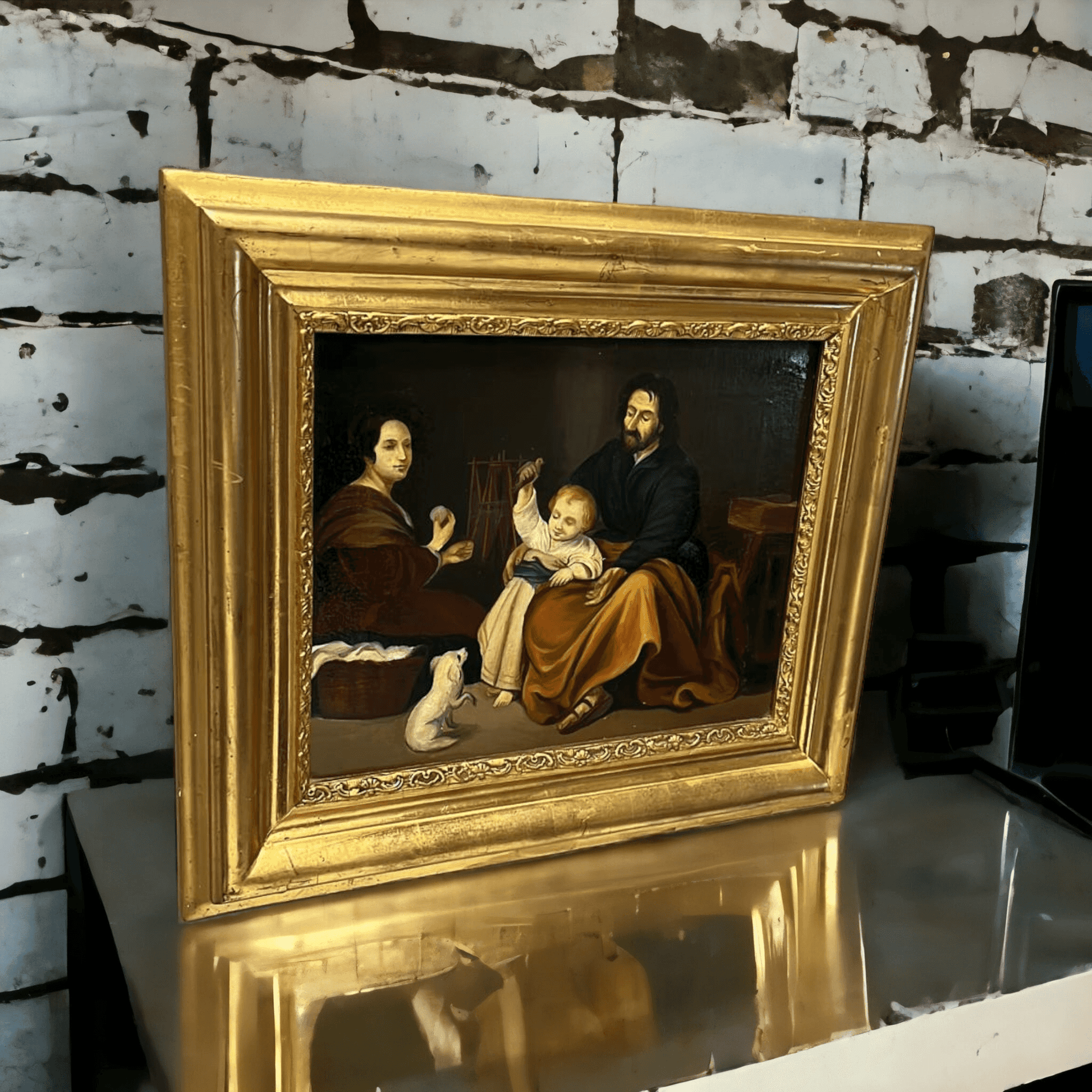 Óleo "Sagrada Familia del pajarito" – Copia de Murillo - Cositas Antiguas – La Guadaña, Anticuarios Online en Jerez , vender antigüedades, muebles antiguos